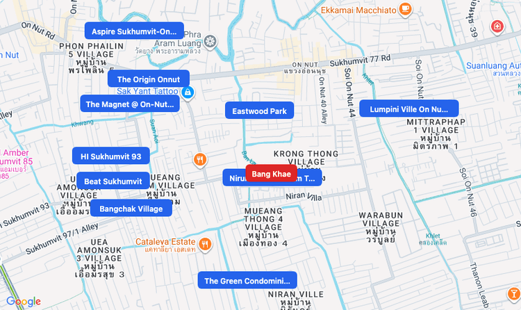 Screenshot of Bang Khae (area) area showing nearby condos and landmarks in Bangkok