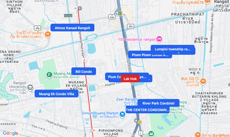Screenshot of Lak Hok (area) area showing nearby condos and landmarks in Bangkok