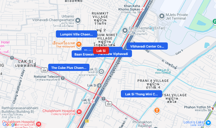 Screenshot of Lak Si (area) area showing nearby condos and landmarks in Bangkok