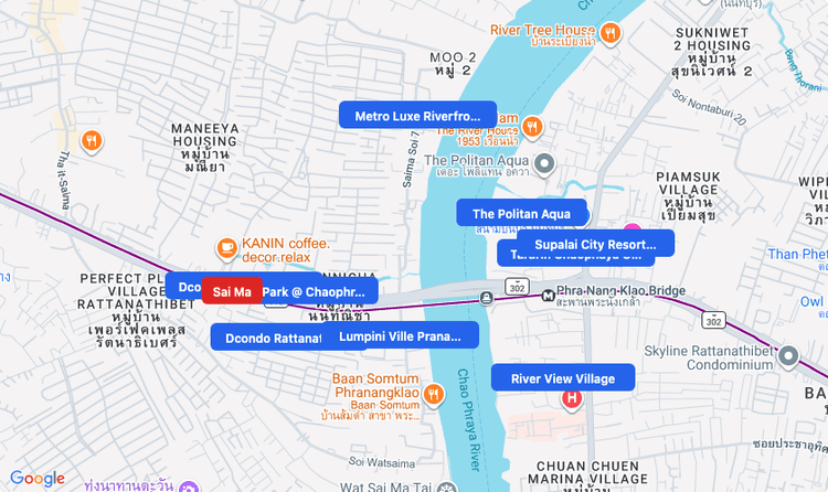 Screenshot of Sai Ma (MRT Purple) area showing nearby condos and landmarks in Bangkok