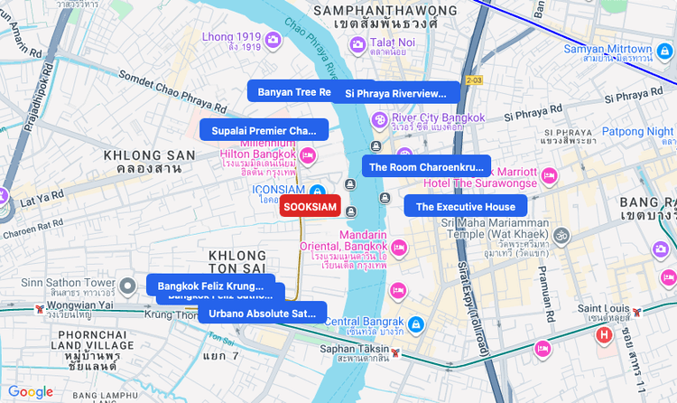 Screenshot of SOOKSIAM (shopping) area showing nearby condos and landmarks in Bangkok