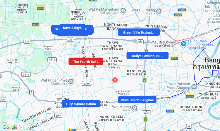 Screenshot of The Fourth Sai 4 (shopping) area showing nearby condos and landmarks in Bangkok